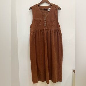 Vtg 90's ERIKA Chocolate Brown Wide Wale Corduroy Jumper Dress Sz PM Button Down